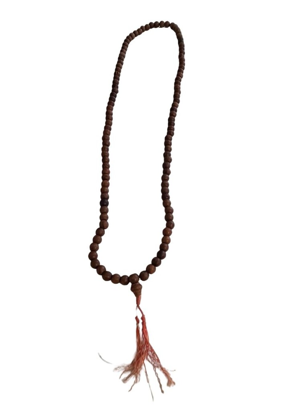 Brown Wooden Bead Necklace 30 Inch Strand Tassel Boho Minimalist